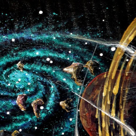 Meteor storm & emerald galaxy. Space Art Acrylic Painting by Sofia Goldberg - Picture 4 of 4